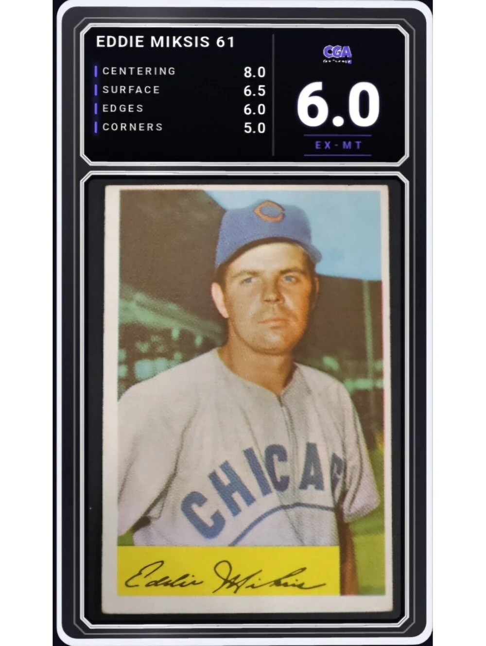 1954 Bowman Baseball #61 Eddie Miksis Chicago Cubs - CGA 6.0 Digital Grade